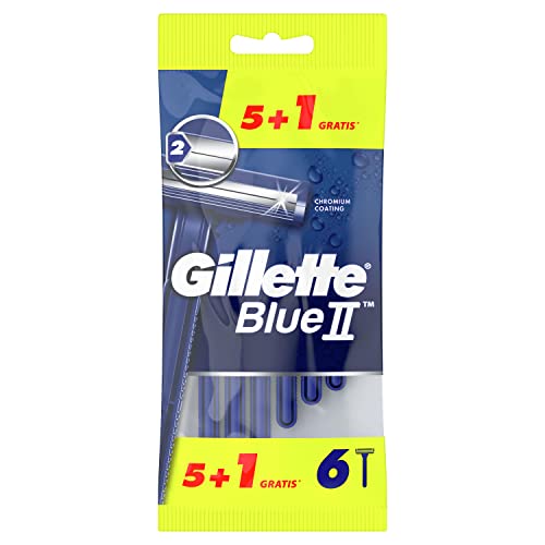 Gillette BlueII Plus Maquinillas Desechables para Hombre 5+1, Dos Hojas de Afeitar, Cabezal Fijo