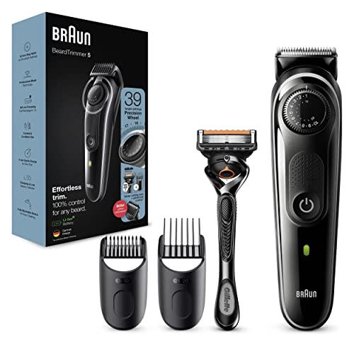Braun Recortador eléctrico de pelo y barba para hombre, cortapelos, cuchillas afiladas que no se desgastan, 39 ajustes de longitud, negro/gris, BT5342
