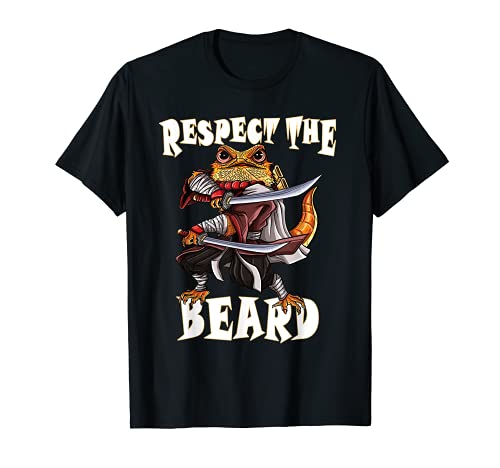 Respect The Beard Bearded Dragon Samurai Ninja Katana Sword Camiseta