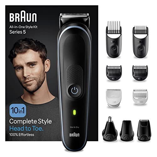 Braun Recortadora de Barba Series 5, Máquina de Cortar Pelo, Cortapelos Hombre 10 en 1 para barba, pelo, depilación masculina y más, MGK5445, negro