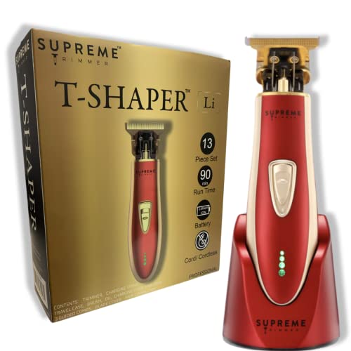 SUPREME TRIMMER ST5220 Cortadora de barba para hombres, profesional Peluquero Trazador de pelo inalámbrico – Rojo T-Shaper Li