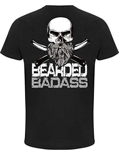 Camiseta: Bearded Badass/Barba/Fígaro/Bigote/Biker/Calavera/Hipster/Fun-Shirt - Humor (M)