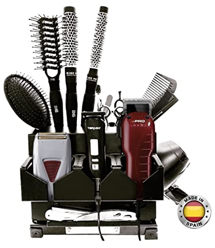Soporte herramientas de peluquería Premium Barber | Las máquinas y sus accesorios, afeitadoras, tijeras, peines, cepillos, secador se colocan de manera segura y práctica, a la mano del profesional