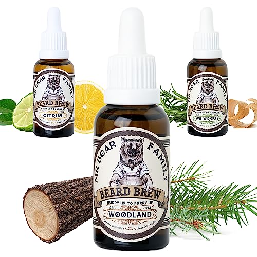 Mr Bear Family Beard Oil Men - Woodland - nutre y favorece el crecimiento barba - aceite barba hombre con jojoba y aceite de argán - Aceite para el cuidado barba hombre – aceite barba hidratante 30ml