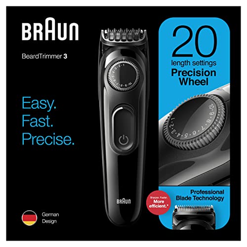 Braun Recortadora de Barba con Dial de Precisión, Peine y Cuchillas Afiladas de Larga Duración, BT3222, Negro