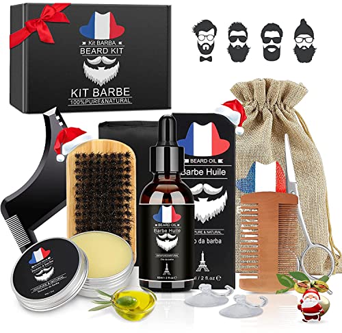 Kit Barba Cuidado para Hombres con Champú, Bálsamo, Aceite de Barba, Cepillo, Tijeras, Peine, Guía de Cuidado Barba