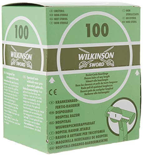 Wilkinson Sword Hospital - Caja de 100 Cuchillas de Afeitar Desechables con Caja Dispensadora Aptas para Uso Pre-Operatorio en Hospitales y Centros Sanitarios