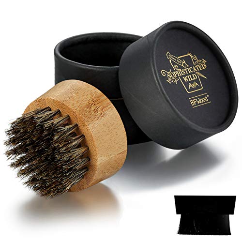 BFWood Cepillo para barba para hombre - Cerdas de jabalí Base de bambú redonda y pequeña
